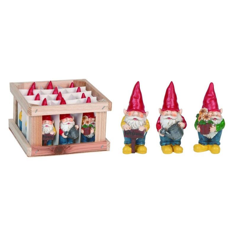 Transpac Resin Mini Gnome Figurines In Crate, Set Of 12