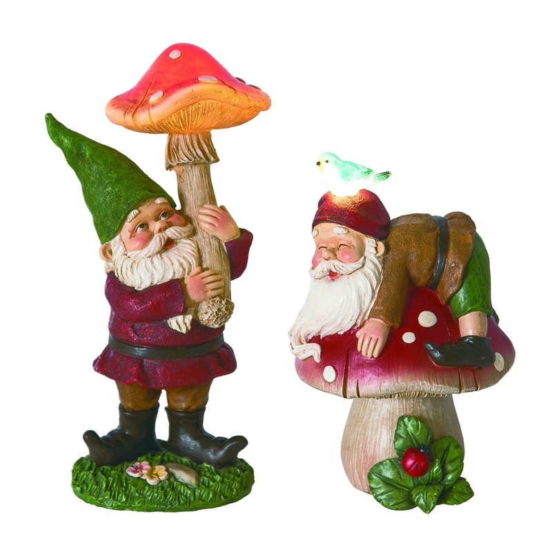 Transpac Resin Mushroom Gnome Decor, Set Of 2, Assortment