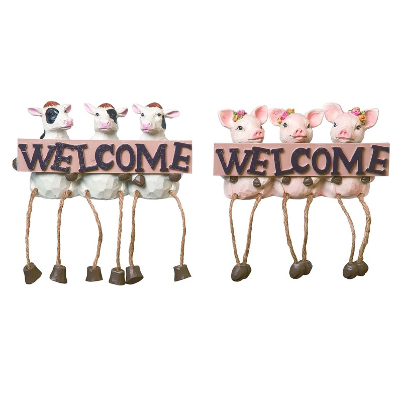 Transpac Resin Welcome Farm Animal Decor, Set Of 2, Assortment
