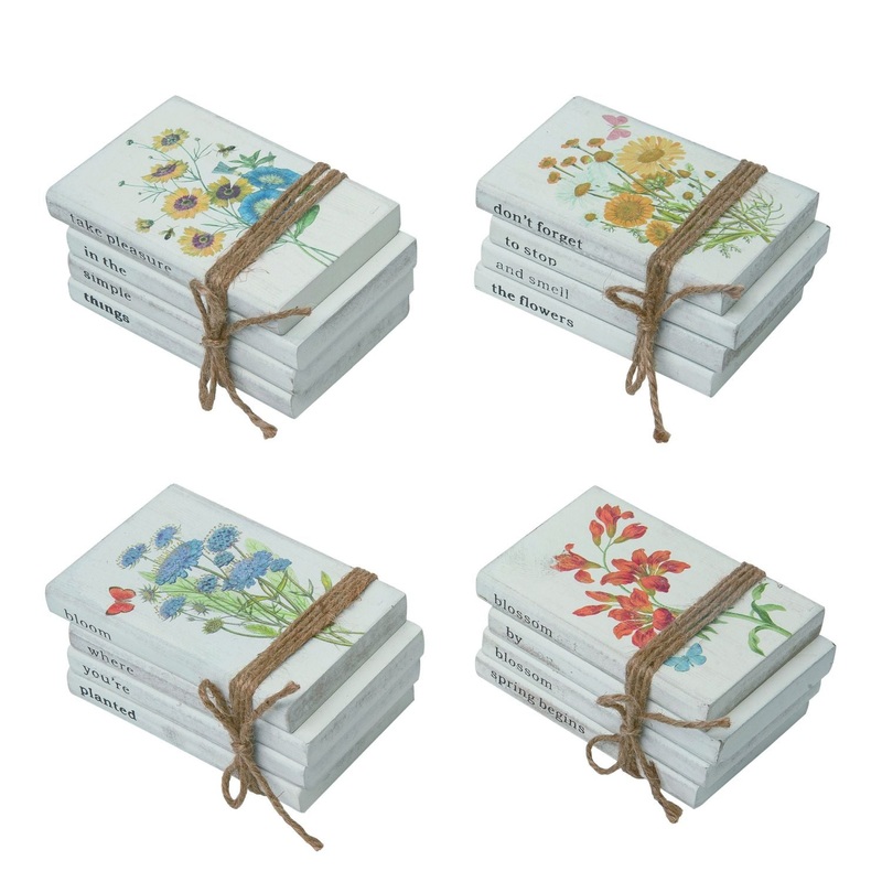 Transpac Small MDF Vintage Floral Book Stack, Set Of 4, Assortment