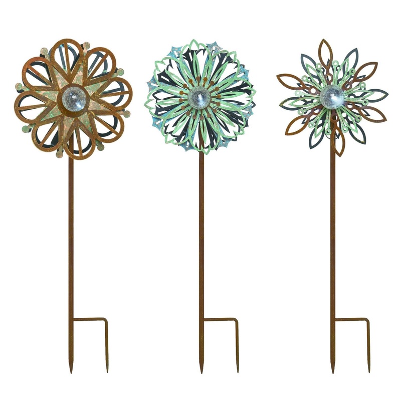 Transpac Solar Metal Kinetic Medallion Yard Stake Kd, Set Of 3, Assortment