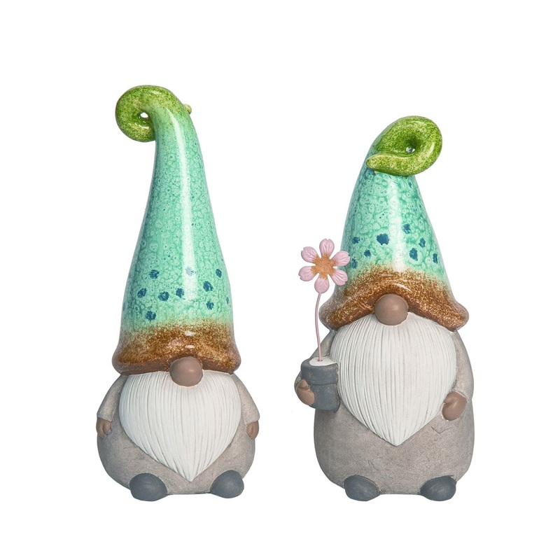 Transpac Terra Cotta Bearded Garden Gnome Decor, Set Of 2, Assortment