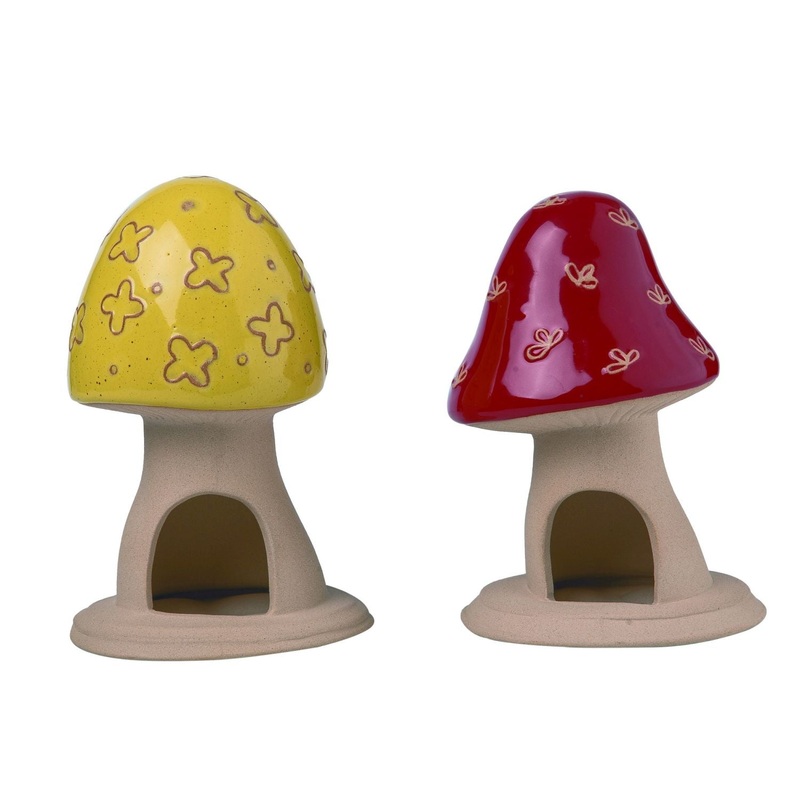 Transpac Terra Cotta Toadstool Critter House, Set Of 2, Assortment