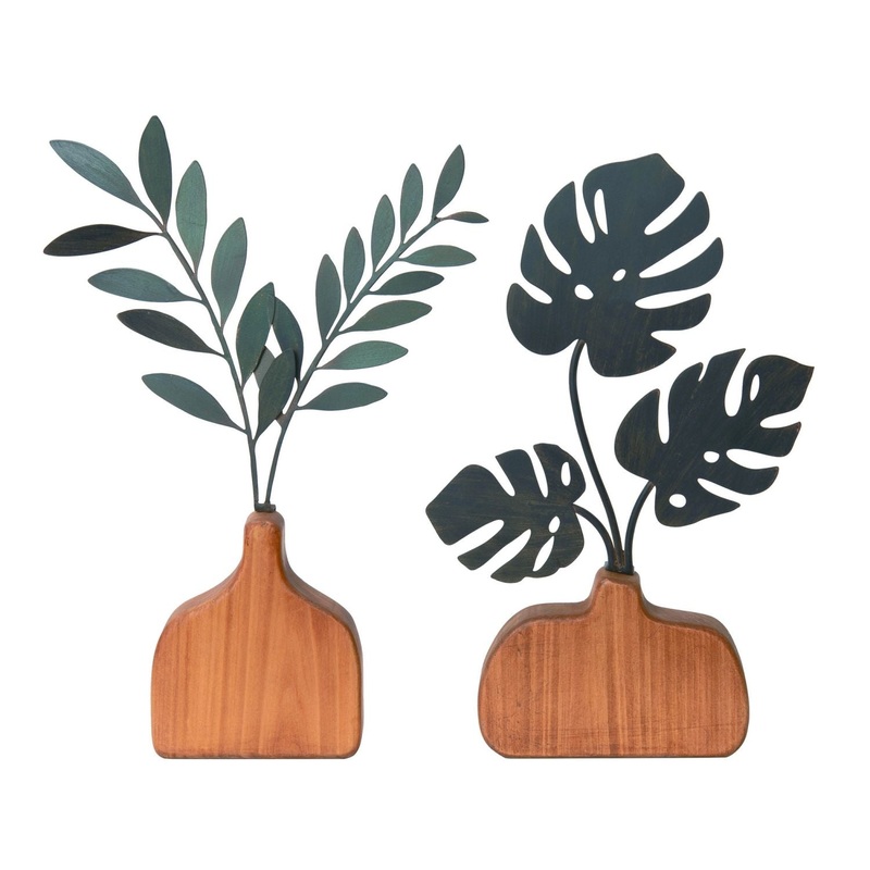 Transpac Wood Faux Vase Decor, Set Of 2, Assortment