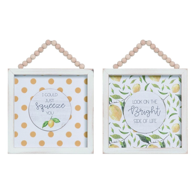 Transpac Wood Framed Lemon Sign, Set Of 2, Assortment