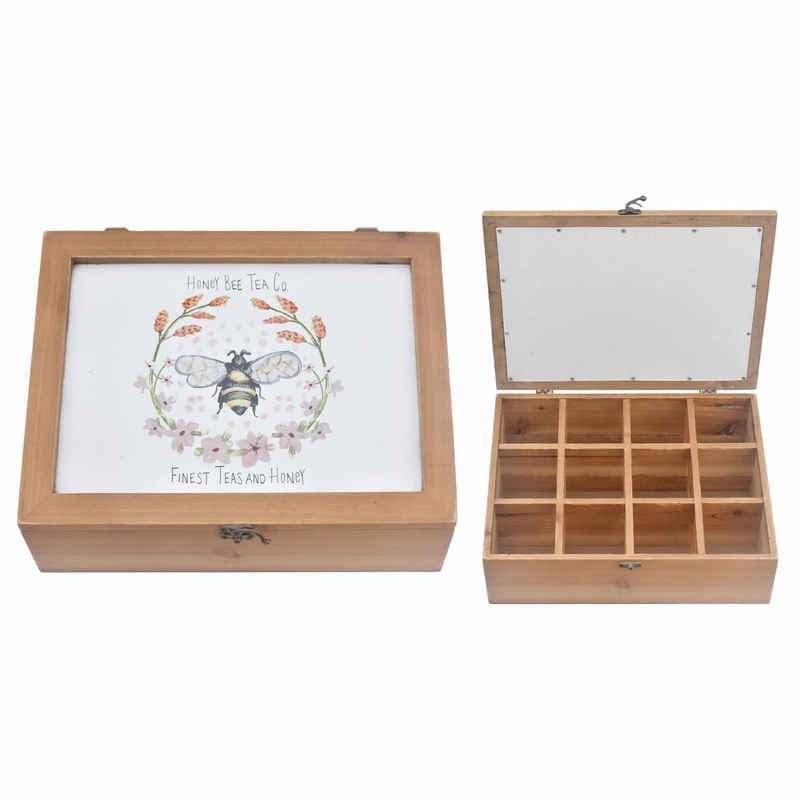 Transpac Wood Honey Bee Tea Co. Tea Box