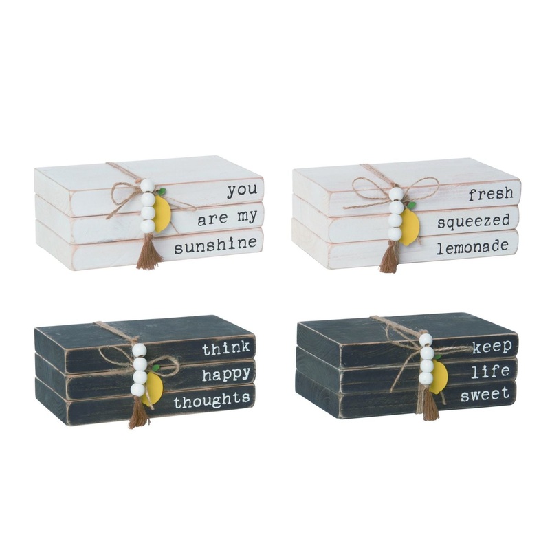 Transpac Wood Lemon Book Stack, Set Of 4, Assortment