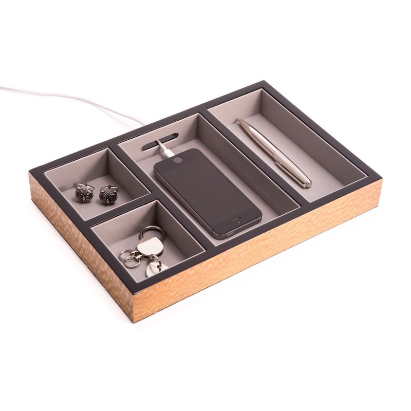 Lace Lacquered Burl Wood Open Valet, Soft Velour Lining