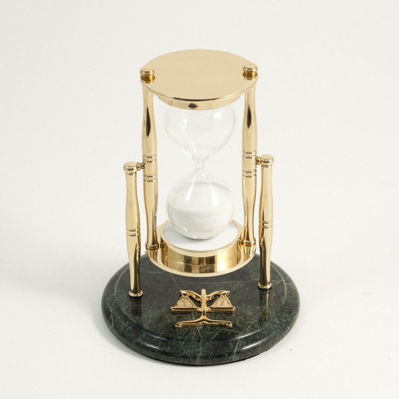 Legal Green Marble 30 Minute Sand Timer With Brass Accents