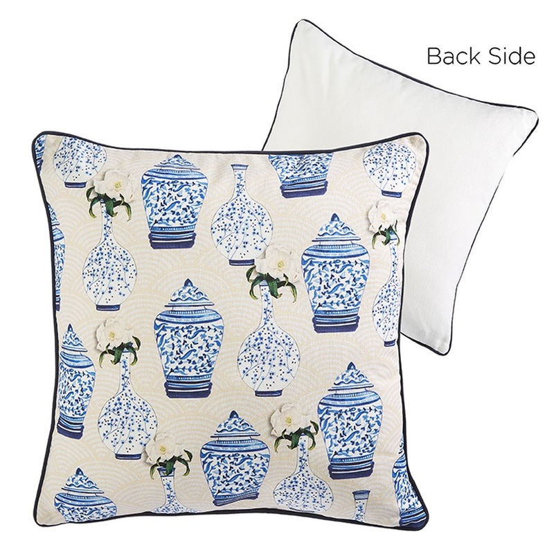 Raz Imports 2023 Manor House 18 Magnolia Chinoiserie Pillow.