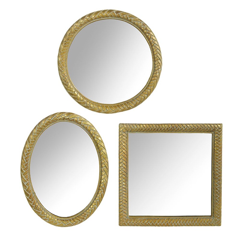 Raz Imports 2023 New Traditions 9.75 Woven Edge Gold Mirror, Asst of 3