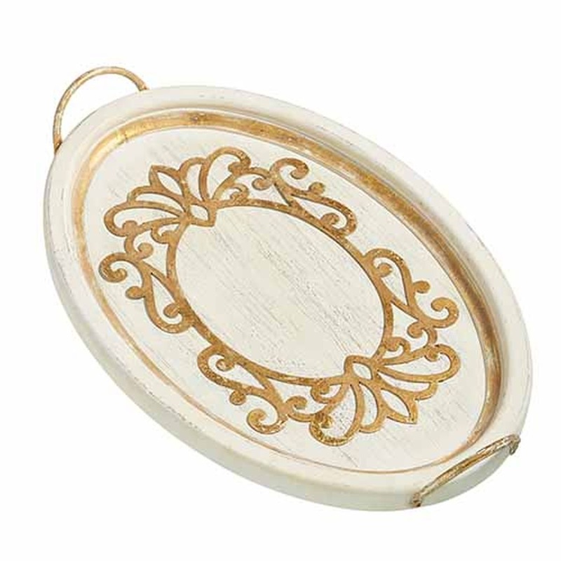 Raz Imports 2023 Paris Apartment 23 Distressed White Scroll Tray.