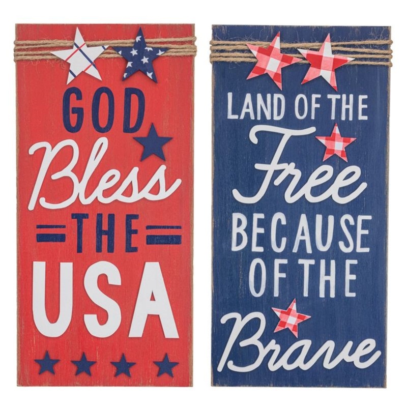 Hanna’s Handiworks Americana Stars Block Sign Set Of 2 Assortment