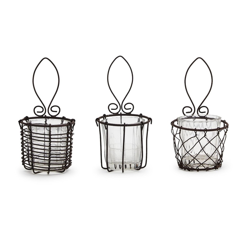S/3 French Wireworks Vitoria Hanging Vase/ Planter/Candle Holder w/ 3 Designs