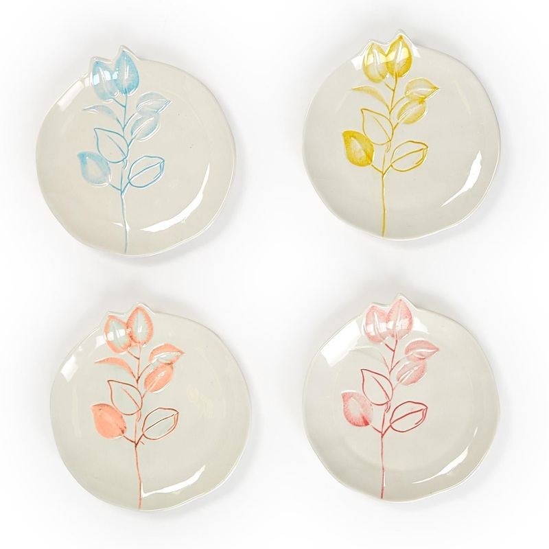 Two’s Company Full on Color Set of 4 Hand-Painted Tidbit Plates in 4 Colors