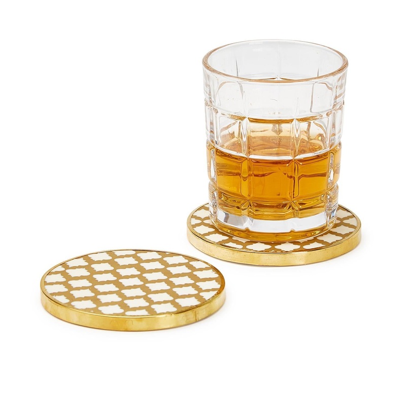 Two’s Company Hampton Set of 4 Geometric Coasters with Gold Rim – Resin/MDF