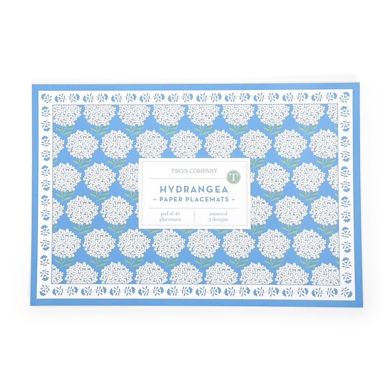 Two’s Company Hydrangea 40-Pieces Paper Placemat Book with 2 Assorted Designs