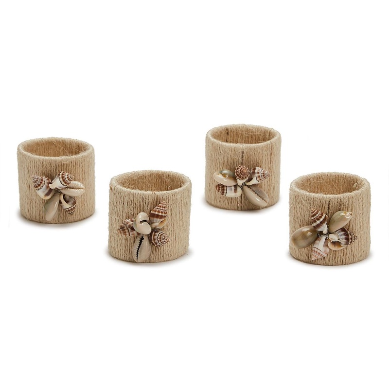 Two’s Company Seashell Set of 4 Napkin Rings – Jute/Shells