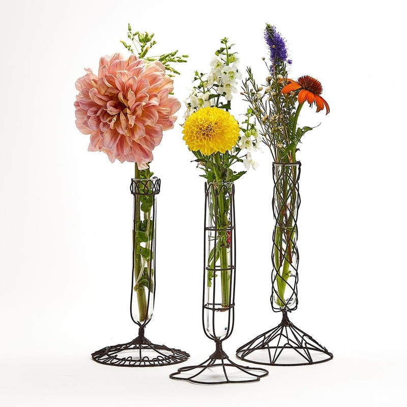 Two’s Company Set of 3 French Wire Stem Vase with Rusted Finish with Glass Liner