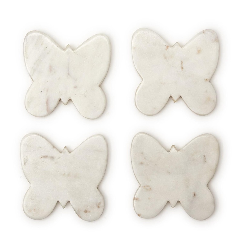 Two’s Company Set Of 4 Butterfly Marble Coasters – Marble