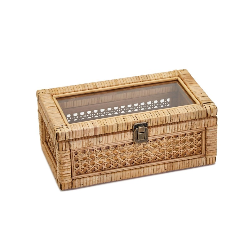 Two’s Company Small Rattan Decorative Storage Box, 5×11.5×6.25.