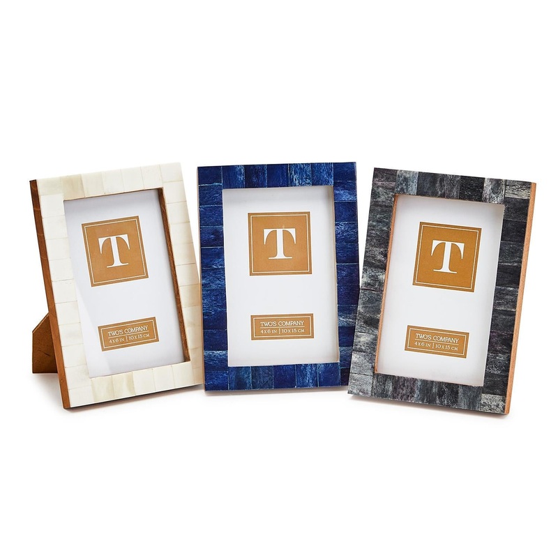 Two’s Company Square Block 4X6 Photo Frames Assorted 3 Colors: White, Blue, Gray