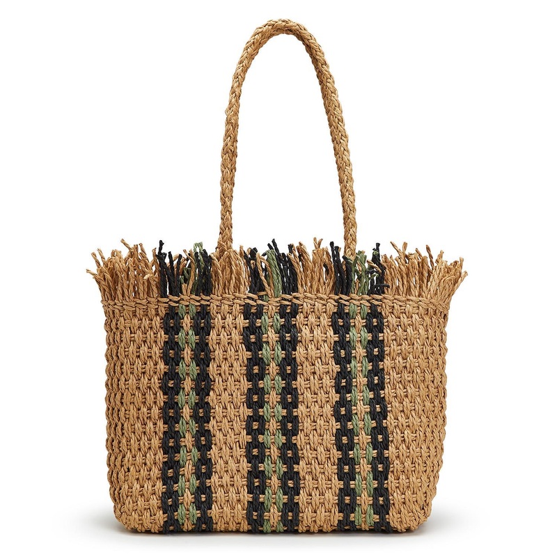 Two’s Company The Grass Is Greener Hand Woven Grass Paper Straw Tote Bag – Paper