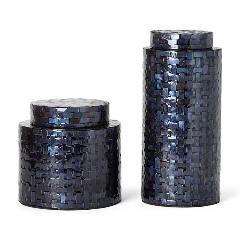 Two’s Company Tozai Midnight Blue Set of 2 Shimmering Decorative Tea Jars.