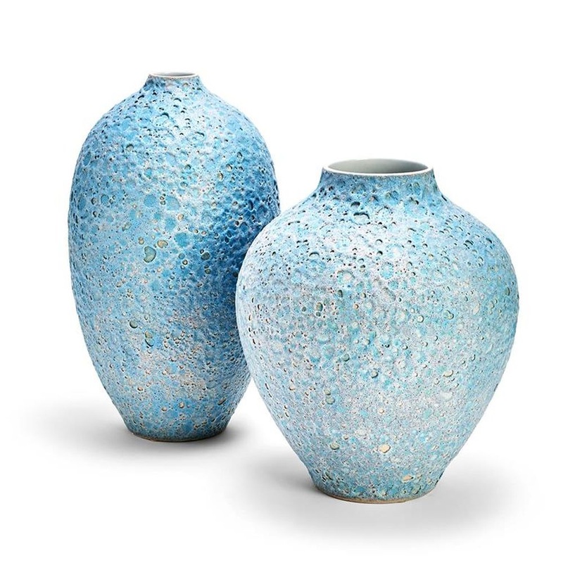Two’s Company Tozai Set of 2 Turquoise  Texture Vases