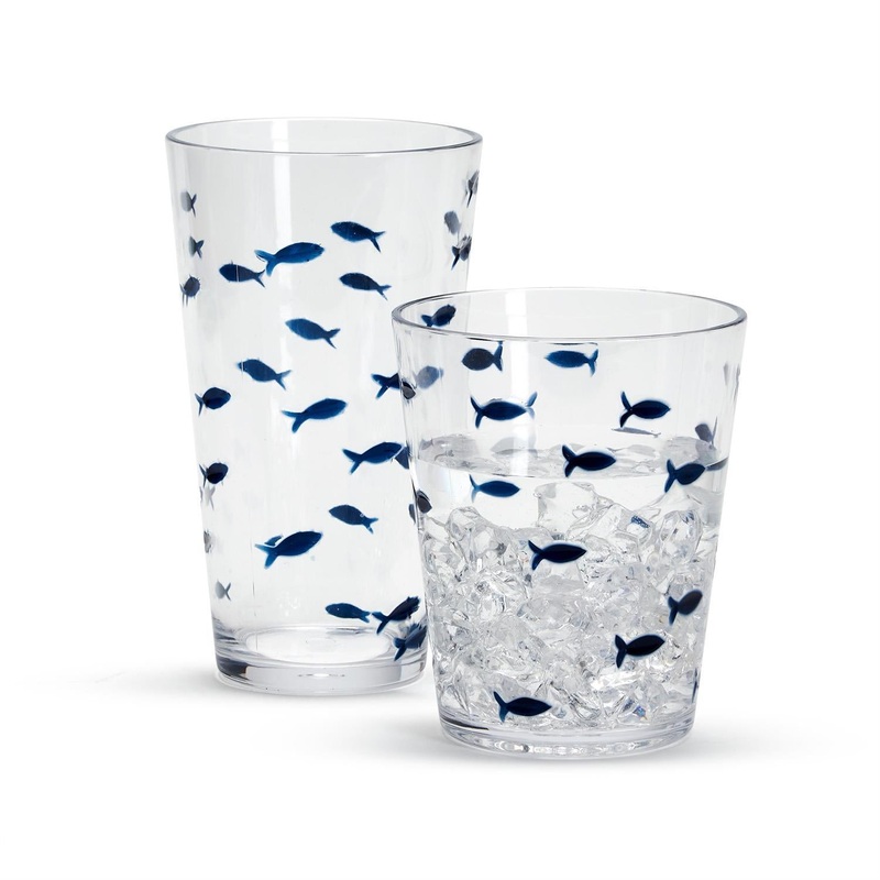 Two’s Company Water’s Edge 24-PiecesBlue Fish Acrylic Drinking Glass w/ 2 Styles