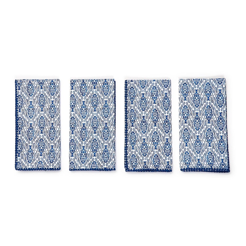 Two’s Company Water’S Edge Set Of 4 Fish Pattern Napkins – Cotton.