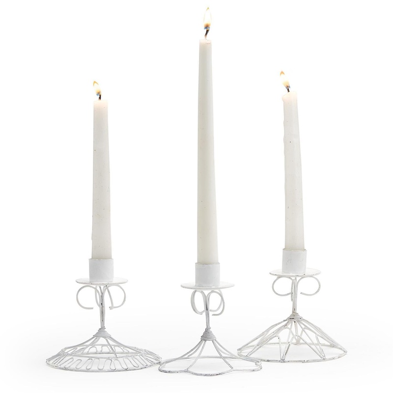 Two’s Set of 3 French Candlesticks with Antique White Finish in 3 Designs