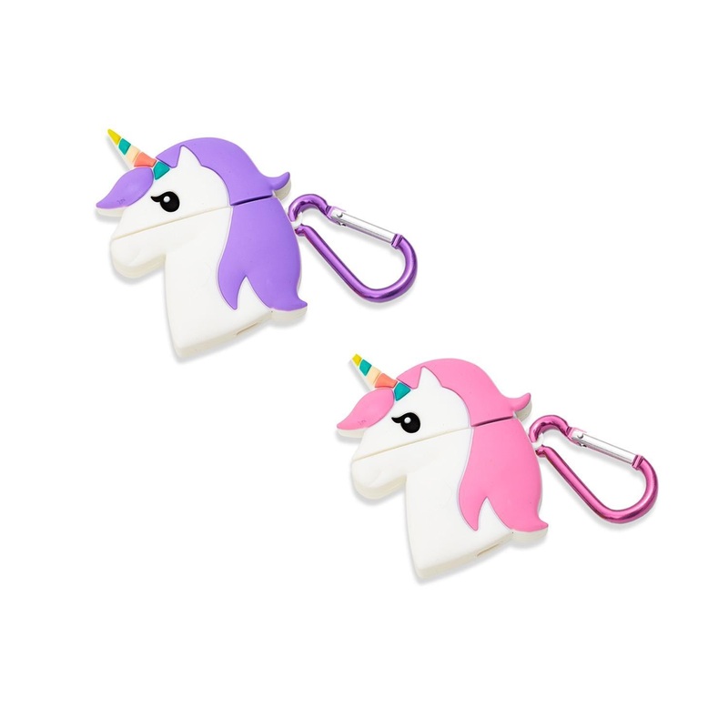 Two’s Unicorn Case Cover For Air Pods w/Carabiner Clip in Gift Box Asst 2 Colors
