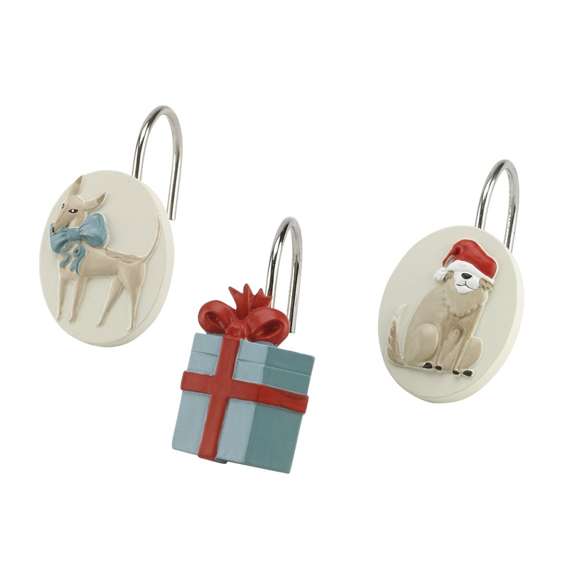 Avanti Linens Holiday Dogs Set of 12 Shower Hooks – Polyester, Multi-Color