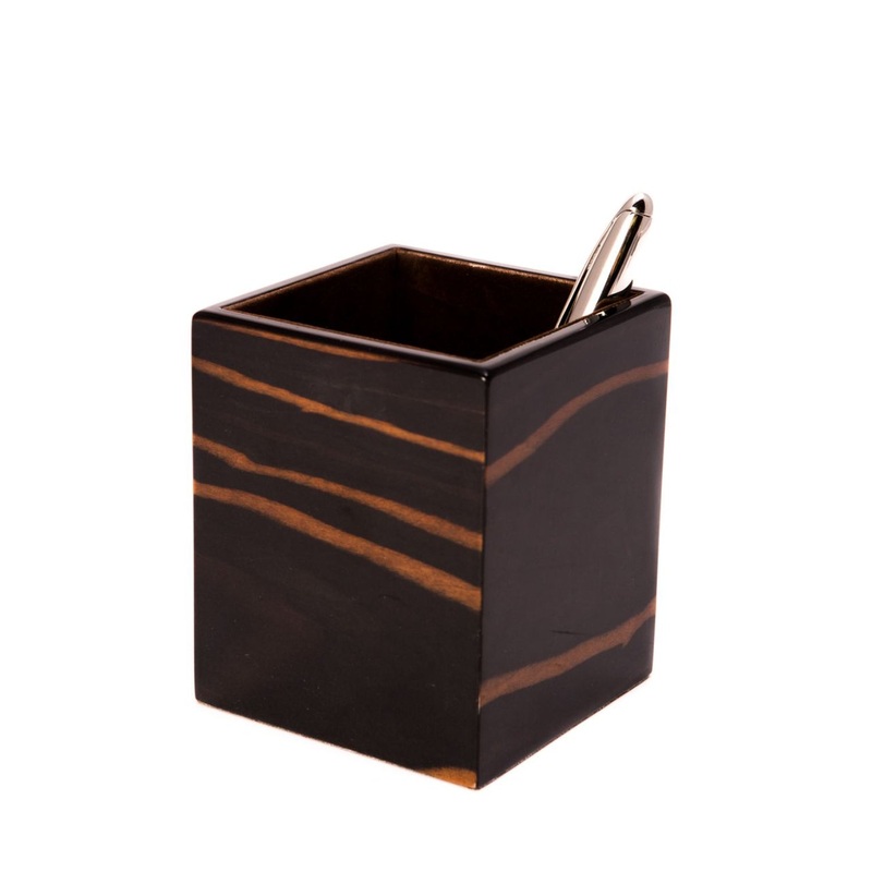 Bey Berk Ebony Wood Square Pen Cup