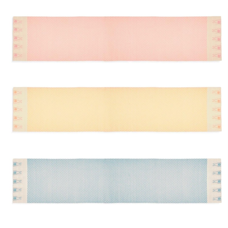 Cottontail Table Runner w/ Bunny Embroidery & Pom Pom Accents Assorted 3 Colors