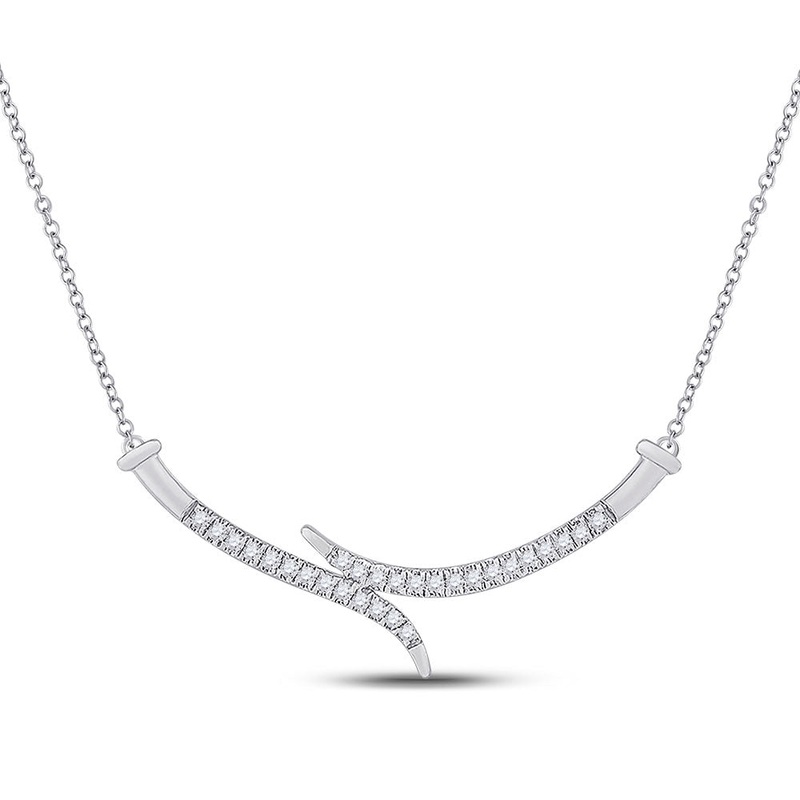 GND 10kt White Gold Womens Round Diamond Curved Bar Necklace 1/5 Cttw
