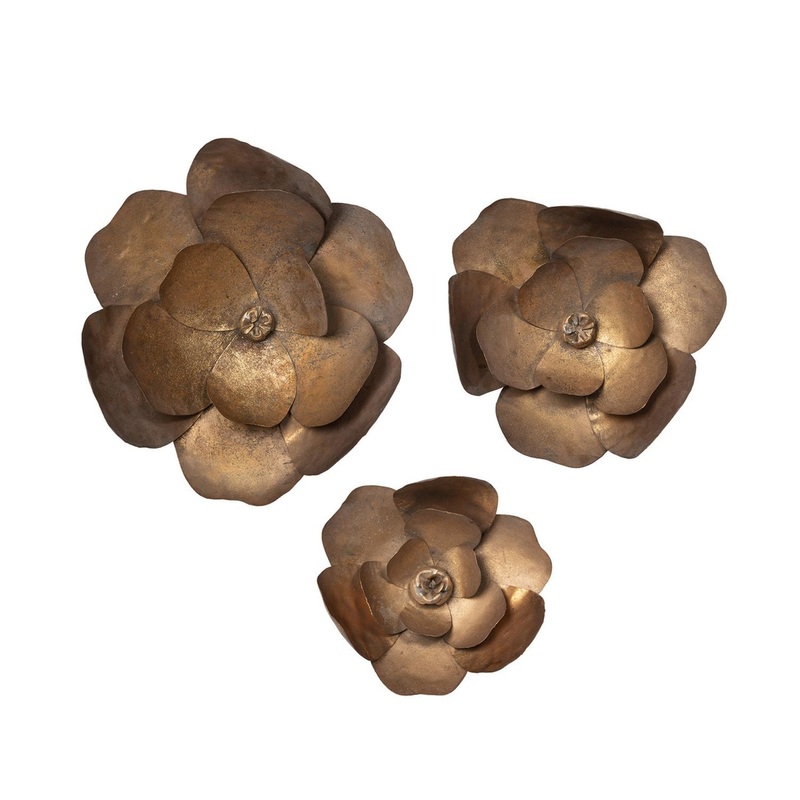 Park Hill Collection Antique Bronze Magnolia Wall Flowers, Set Of 3