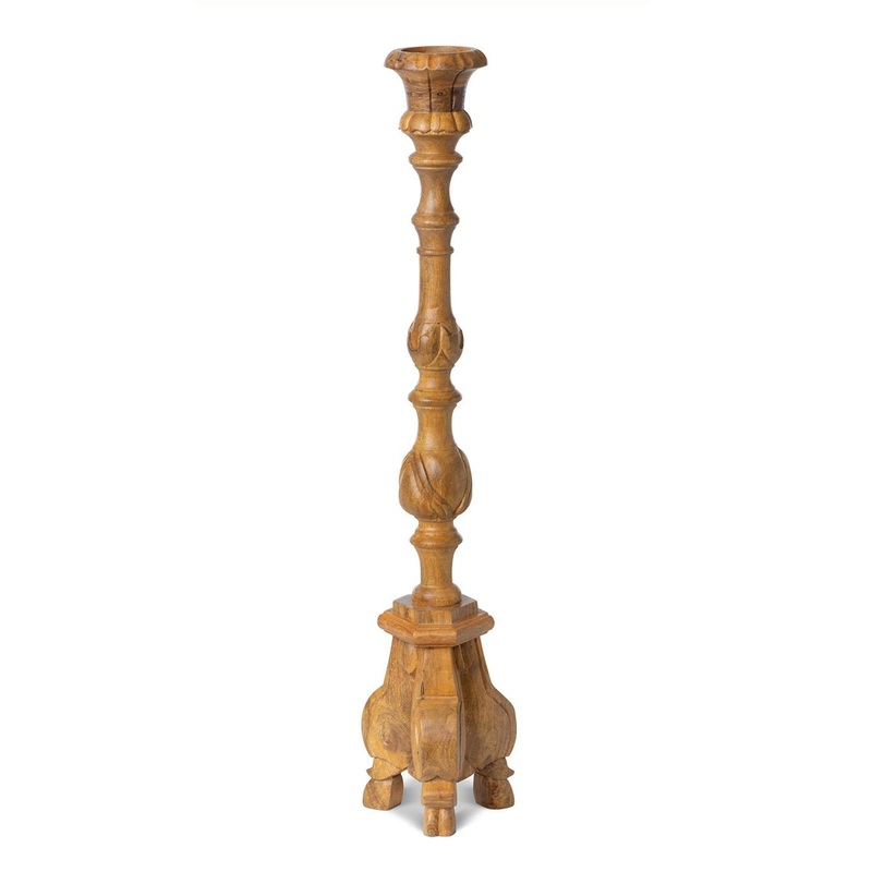 Park Hill Collection Carved Wood Pillar Candle Holder