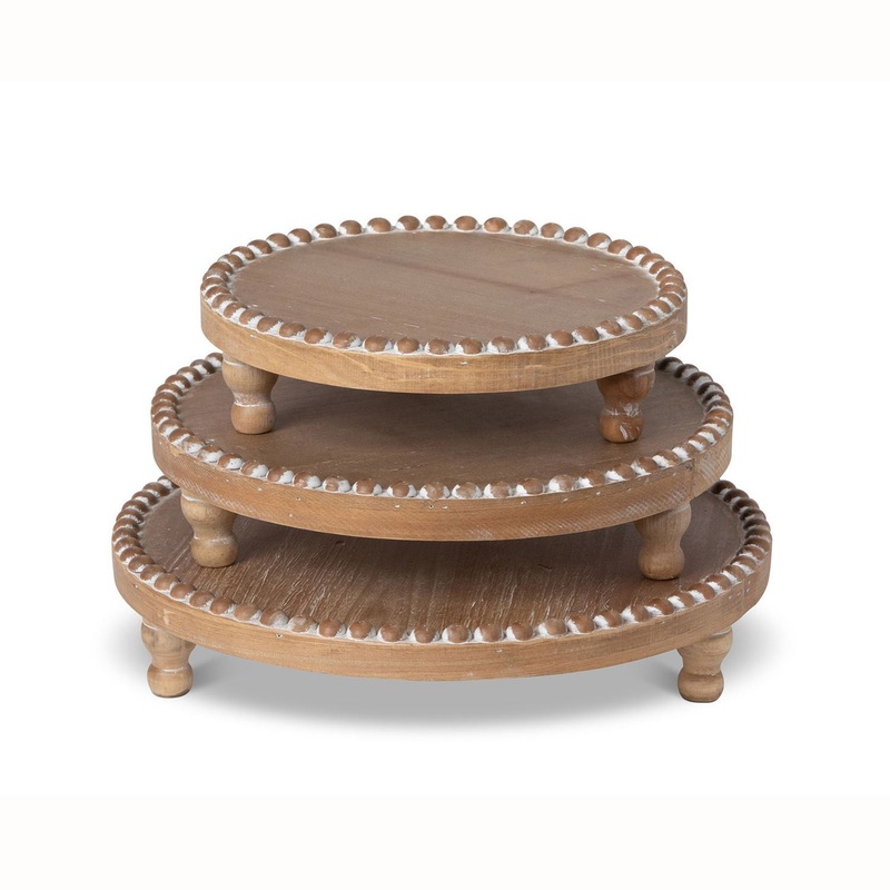Park Hill Collection Wood Beaded Round Serving Trays, Set Of 3