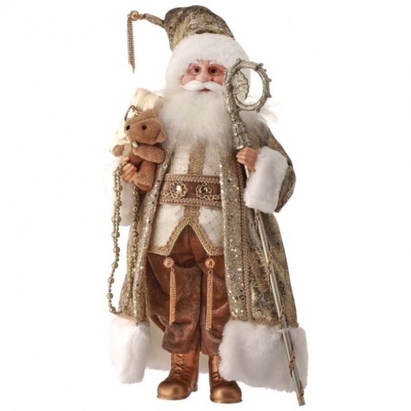 Regency International 20 Fabric/Resin Ivory/Gold Standing Santa