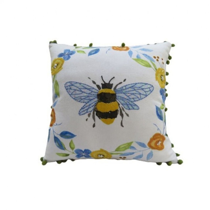 Regency International Embroidered Bee in Flower Garland Pillow 16 x 16