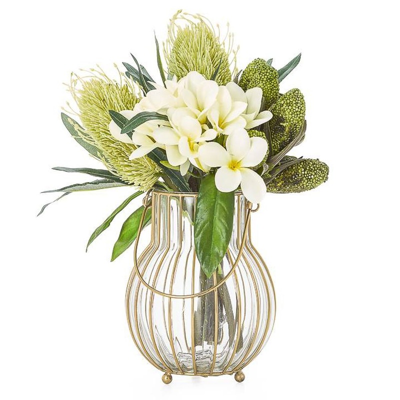 Torre & Tagus Caged Glass Bulb Metal Frame Lantern Vase, Clear