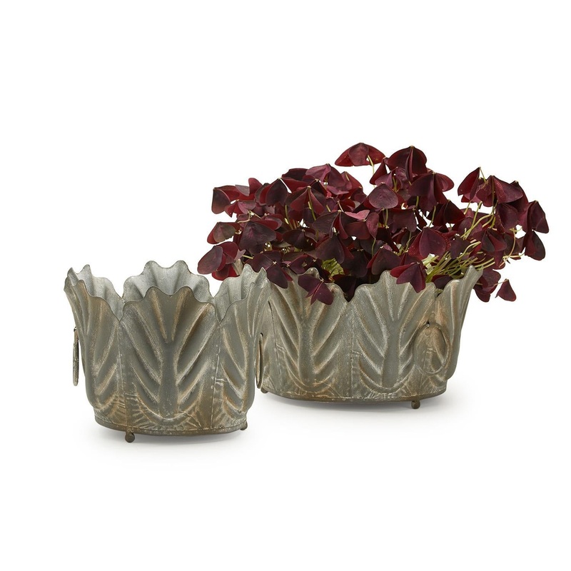 Two’s Company Set Of 2 Zinc Garden Leaf Planter – Metal