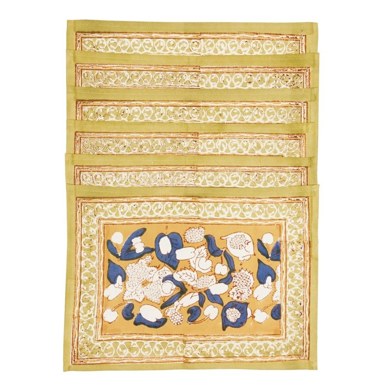 Couleur Nature Forest Harvest Mustard & Blue Placemats 15X18 – Set Of 6