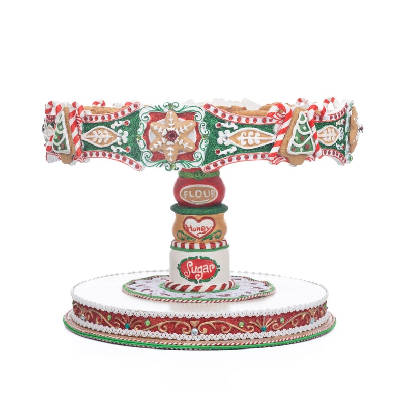 Katherine’s Collection Seasoned Greetings Cake Stand, 12x12x8.5 Inches, Green Resin