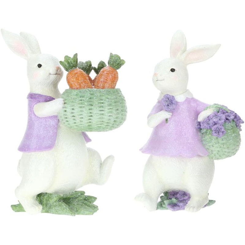 Mark Roberts 2023 Mr. & Mrs. Bunny With Basket Figurine 8.5”Assortment of 2