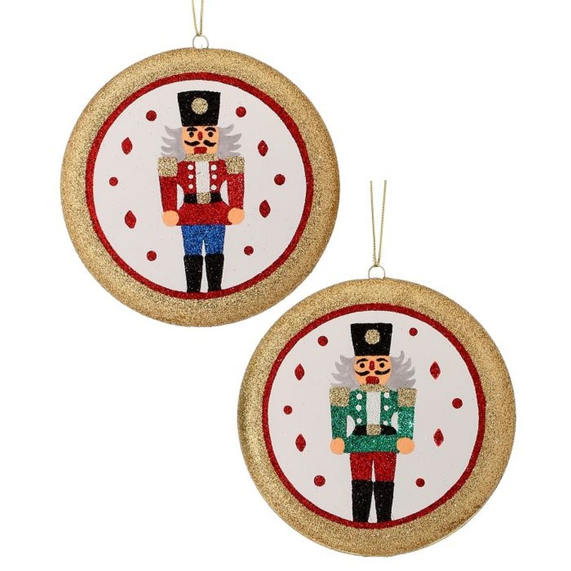 Regency 150mm Vacuum Plated Glitter Nutcracker Disc Ornament Set of 2 Assortment