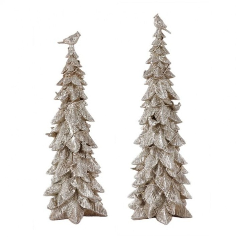 Regency International 15-18 Resin Leaf Tree with Cardinal, Set of 2