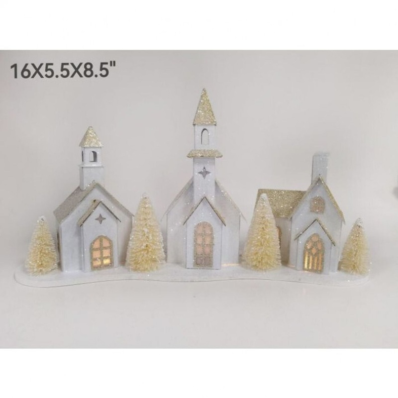 Regency International 16 LED Battery Timer Cardboard Snowy Village with Church